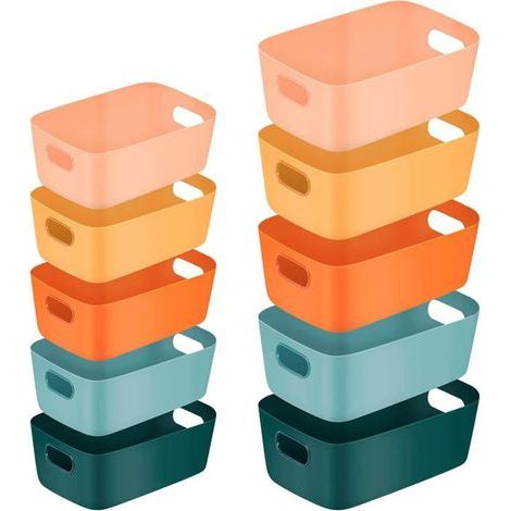 Boîtes de Rangement en Plastique,Plusieurs Couleurs Paniers de Rangement Pour Cuisine,Placard,Bureau, ,Jouets(10 Pcs) (1/4)