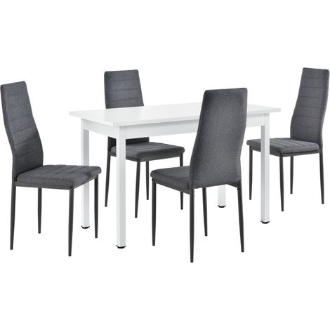 Esstisch Honningsvåg 120x60 cm Weiß 4 Stühle Grau en.casa
