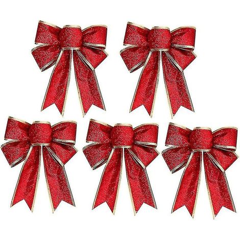 Lot de 5 nœuds pailletés génériques pour sapin de Noël, ruban pour décoration à suspendre au sapin. (1/4)