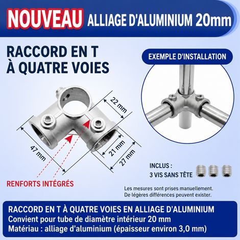 Raccord d’angle à quatre voies en alliage d’aluminium pour tube rond de 20 mm 20mm 2 31 g – Livraison gratuite