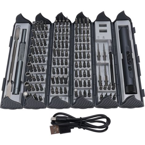 Kit de tournevis électrique sans fil rechargeable 127 en 1 avec boîte de rangement pour appareils électroniques (téléphone, appareil photo, ordinateur portable) (1/5)