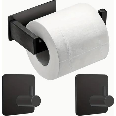Porte Papier Toilette, Acier Inoxydable Support Papier Toilette Mural,sans Perçage, Noir (1/5)