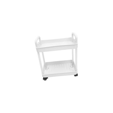 Chariot de Rangement Mobile à 2 Niveaux avec Paniers, Étagère de Cuisine et Salle de Bain, Organisateur sur Roulettes Blanc (1/4)
