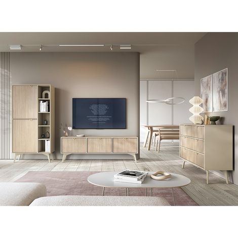 Wohnmöbel Set beige, Fronten mit Fischgrätenmuster, FAREHAM-160, 3-teilig (1/5)