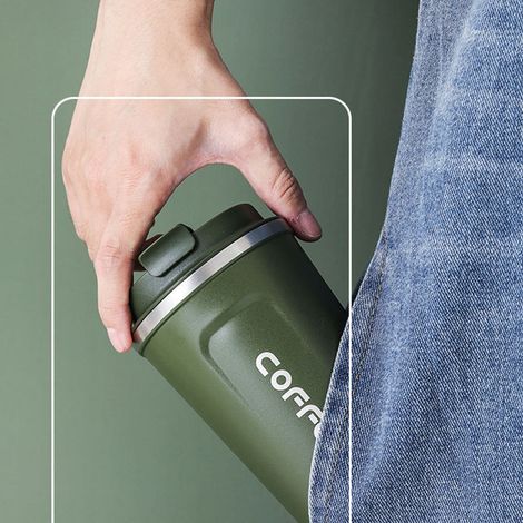 Tasse thermos minimaliste en acier inoxydable 304 de couleur unie avec affichage intelligent de la température, accessoire de voiture portable, deuxième génération, vert, 510 ml. (1/5)