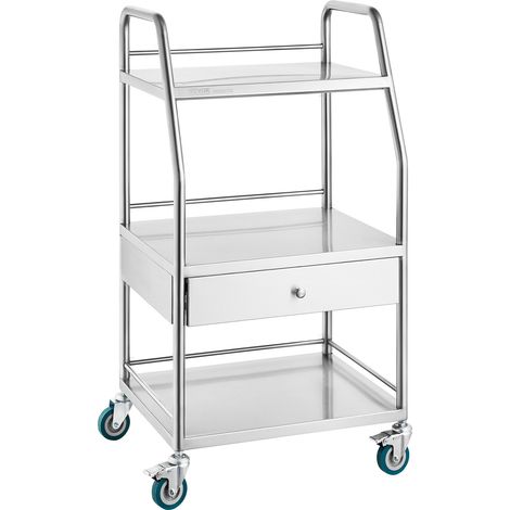 VEVOR Carrello di Servizio da Laboratorio, Carrello Multiuso in Acciaio Inossidabile a 3 Ripiani, Carrello Medico Odontoiatrico Ruote Bloccabili per Laboratorio, Ospedale