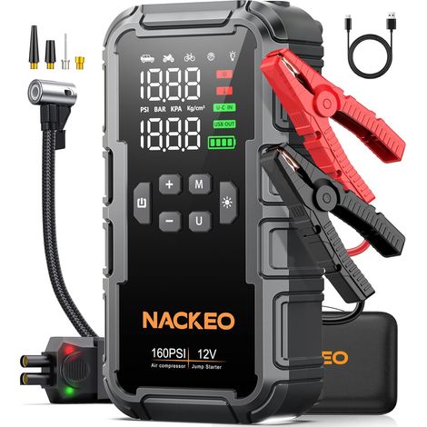 Booster Batterie Voiture 8000A avec Compresseur 160PSI, 12V Booster Voiture Portable (Essence (1/5)