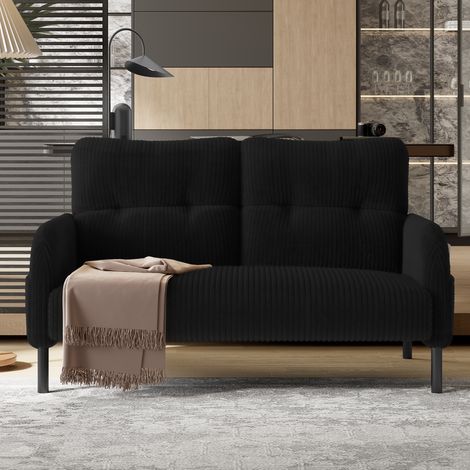 Canapé 2 places en velours côtelé avec rembourrage confort, dossier haut et poches latérales, pieds métalliques, poches latérales intégrées, douceur accueillante et soutien optimal, parfait pour le bu (1/5)