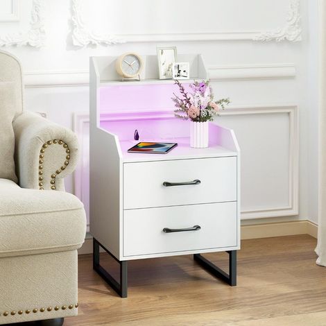 Smartphones et tablettes - table d'appoint LED pour chambre ou salon, 2 tiroirs, 2 prises, USB et Type-C (1/5)
