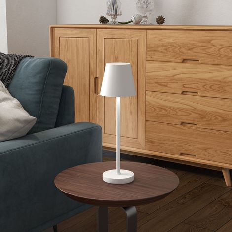Aufladbare USB-Tischlampe, 3 Lichtfarben, tragbare Nachttischlampe mit Touch-Schalter, Metall, Weiß