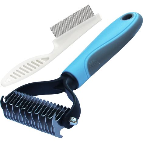 Flea Comb and Brush for Dogs and Cats, Grooming Brushes for Dogs Long and Short Hair, Grooming Comb for Undercoat Removes Undercoat and Felting (L, Blue) (1/5)