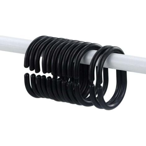 Anneaux de rideau de douche en forme de C pour rideaux de douche et rideaux de fenêtre, 12 pièces (noir)