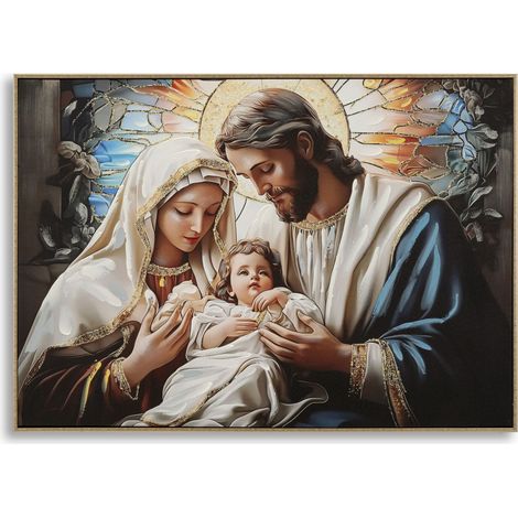 Stampa su tela laccata Nativita Sacra Famiglia con cornice 102x72