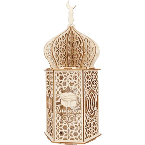 DIY-Box (Maße: 10 x 10 x 24 cm) Kreative Holzdekoration für Ramadan und Eid al-Fitr – Leuchtturm, Brief, Palast – LED-Lampe aus Holz (1/2)