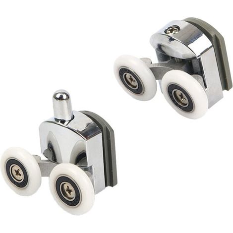 Juego de 4 rodillos dobles para mampara de ducha corredera, 2 ruedas de 23 mm de diámetro, de aleación de zinc, para baño. (1/4)