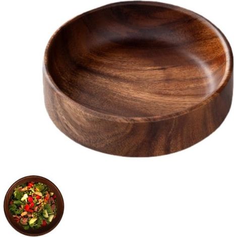 1 pezzo - Ciotola in legno - Ciotola per insalata - Ciotola in legno marrone - Adatta per colazione, spuntini, zuppe, insalate - 16,5 x 4,5 cm - Marrone (1/5)