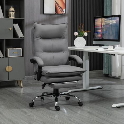 Sedia da ufficio 66x74x114-121.5 cm grigia in poliestere con massaggio, riscaldamento, reclinazione 155° e poggiapiedi (1/5)