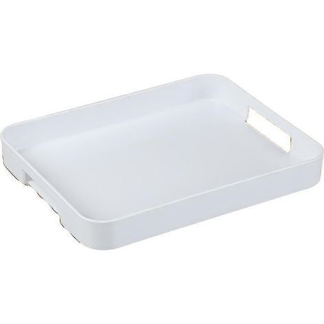 Plateau de service blanc avec poignées, plateau de service rectangulaire stable en plastique style 2 (1/5)