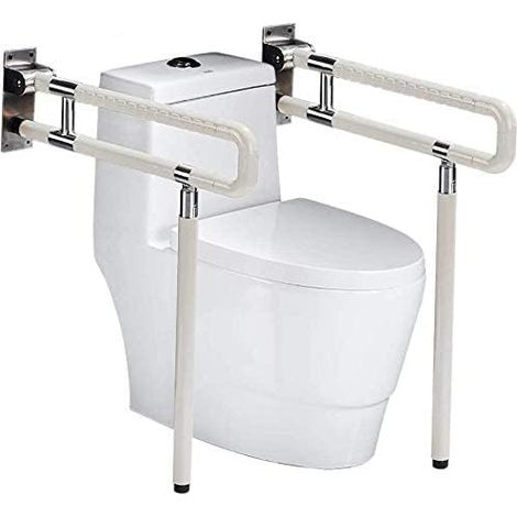 Poignée d'appui pour rehausseur de toilettes pliable Poignée de sécurité Poignée pliante Poignée d'appui pour toilettes pour handicapés Pliable Construction robuste et solide Blanc 750 mm (1/5)