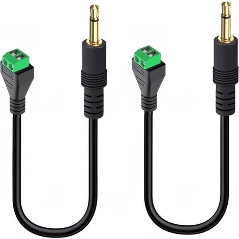 Connecteur Jack 3.5mm (Lot de 2)  Adaptateur Mâle Mono TS 3.5mm vers Bornier à Vis 2 Pôles, Câble Audio 30cm Noir, sans Soudure, pour DIY Haut Parleur Casque PC (1/5)