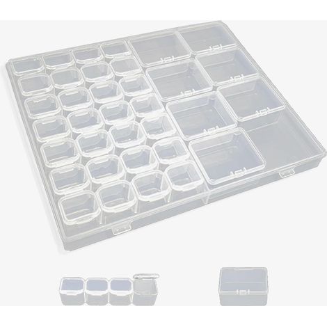 Aufbewahrungsbox für Diamantperlen mit 36 Fächern, Kunststofffächer, transparenter Schmuckbehälter, Organizer-Box mit herausnehmbarer transparenter Trennwand für Zubehör, große und kleine Fächer (1/5)