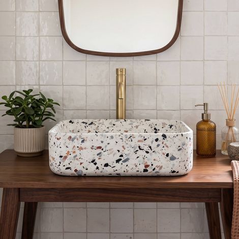 Vasque à poser rectangulaire Terrazzo 38x27x13 cm - RO'MA NATURE (1/5)