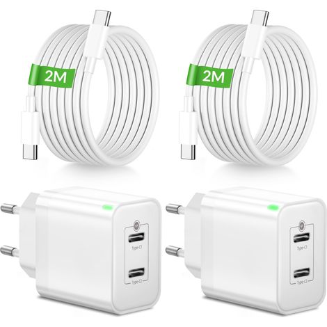 45W 2-Port Chargeur Rapide USB C avec 2M Type C Câble, 2-Pack (1/5)