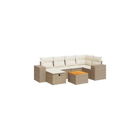 Salon de jardin avec coussins 7 pcs beige résine tressée (1/5)