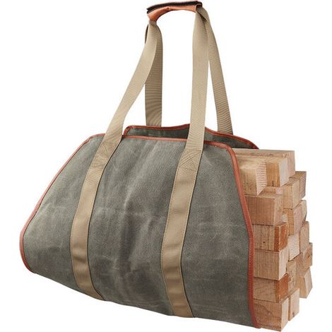 Borsa per legna da ardere portatile per esterni, borsa da boscaiolo, borsa per legna da ardere in tela verde (1/5)