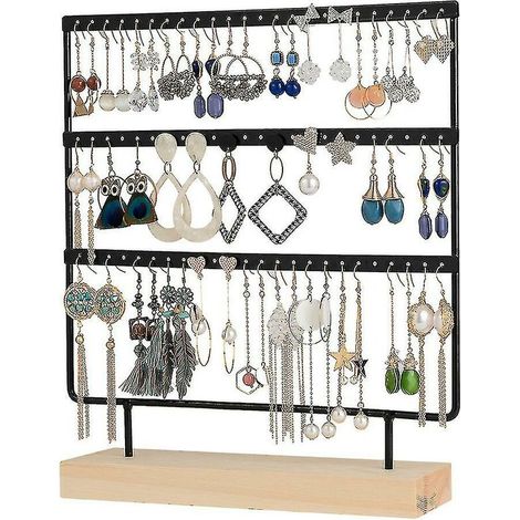 CREA Earring Organizer Holder 3-layer 72 Holes Earring Holder Jewelry Tower With Wooden Base Jewelry Organizer Earring Display Stand Ideal Gifts For Girls