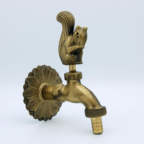 Robinet décoratif jardin 1/2" motif écureuil avec raccord tuyau arrosage, robinet déco jardin, robinet animal écureuil - pour extérieur (1/5)