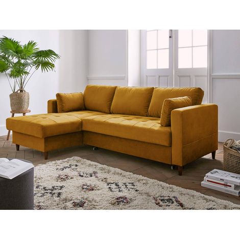 Anna – ecksofa mit schlaffunktion– mit bettkasten – 4-sitzer – zeitgenössischer stil – links - gelb