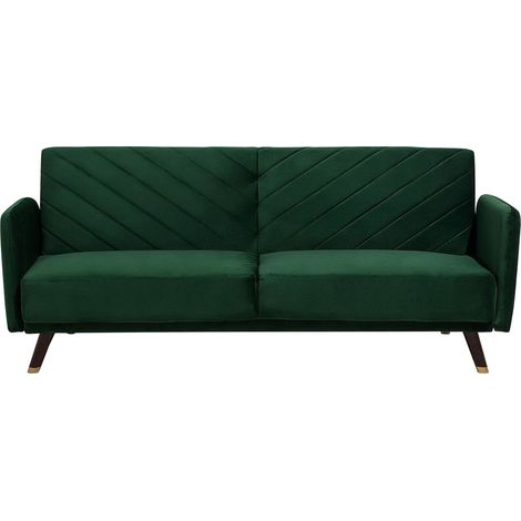 Divano Letto a 3 Posti Rivestimento in Velluto Verde Gambe in Legno Senja (1/5)