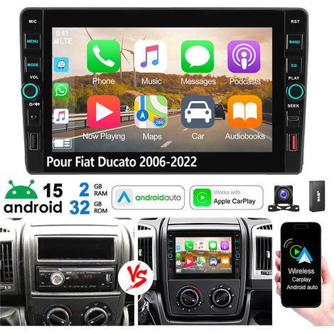 Autoradio Android 15 avec Apple CarPlay, GPS et RDS, port USB Type-C pour Fiat Ducato (2006-2022) - 2+32G DAB+ CAM