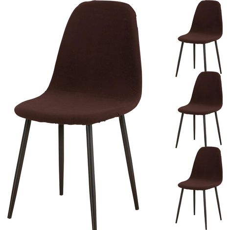 Housses de chaise extensibles - Lavable - Convient pour salon, cuisine et hôtel - Marron - Lot de 4