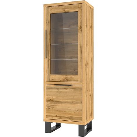 Vitrinenschrank Eichefarben aus der MILO Kollektion. Schwarze Ausführung. Ideales Möbelstück für Ihr Esszimmer.