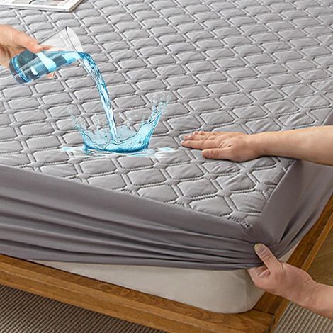 Children's Quilted Mattress Protector, 90 x 200 cm, Grey Waterproof Mattress Cover, Mattress Protector with Elastic Cover up to 27 cm (1/5)