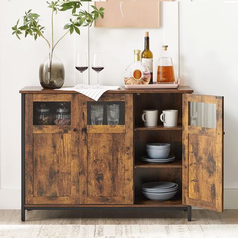 Vasagle – Buffet industriel 3 portes – Cadre en acier noir – Panneau d’aggloméré marron rustique – Dimensions 100 x 35 x 75 cm