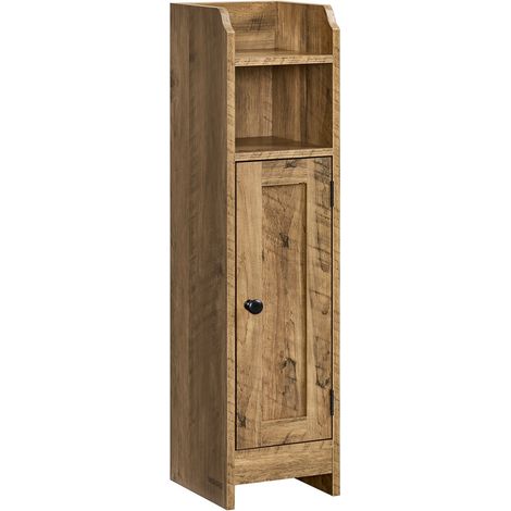 Meuble de Salle de Bain, Armoire d’Angle avec Porte et Étagères, Organisateur de Rangement, Meuble Étroit pour Papier Toilette, Étagères Réglables, 20 x 18 x 80 cm, Marron Miel (1/5)