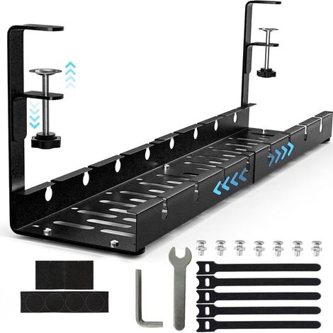 Passe-câble rétractable noir 30,5cm à 55cm – Installation sans perçage – Acier au carbone résistant – Organisateur de câbles pour bureau (1/5)