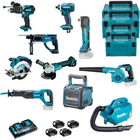 Pack 10 machines MAKITA 18V batteries 5 Ah DLX5039PTJ+DJR186Z+DTM51Z+DUB185Z+DMR200+DCL184Z