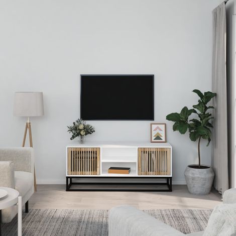 Mueble de TV hierro y madera contrachapada blanco 105x30x45 cm vidaXL (1/5)