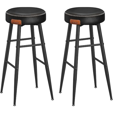 Collection Echo Tabouret de Bar, Lot de 2, Chaise de Cuisine, Siège Haut, en PU avec Coutures, Hauteur Assise 76,2 cm, pour Cuisine, Bar à Domicile, Montage Facile, Noir Pur (1/5)