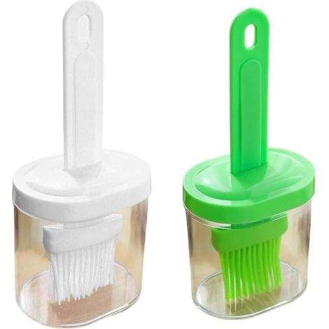Dispensador de aceite 2 en 1 de 4 piezas con cepillo de silicona，4 piezas，plástico，silicona，blanco，verde，azul，rosa (1/5)
