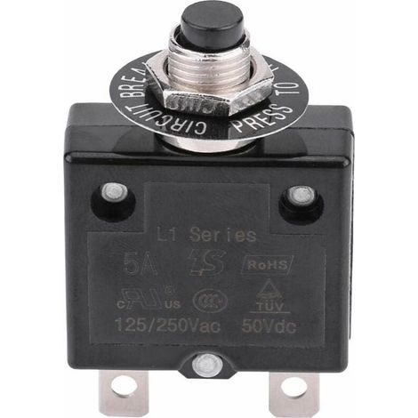 20A Circuit Breaker with Optional Thermal Reset Switch, 125-250V AC 50V DC Overcurrent Protection Pushbutton Circuit Breaker (1/5)