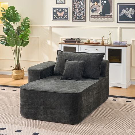 Canapé 2 place en chenille – Chaise longue 144cm – Mousse mémoire 2 coussins poches latérales – Sans montage salon chambre bureau – Vert (1/5)