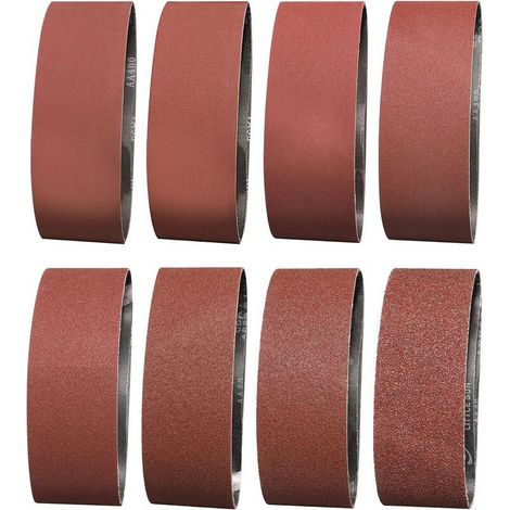16 pièces Bande Abrasive, 75X533mm Bandes Abrasives en Tissu 2X 40/60/80/120/180/240/320/400 Grains Assortis pour Ponceuse à Bande et Meuleuse (Oxyde d'aluminium) (1/5)