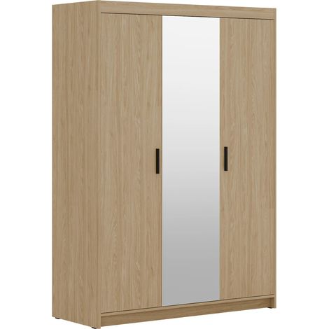 AX LIVING Storicos 3T 3-türiger Kleiderschrank mit Spiegel Geölte Eiche 133 cm