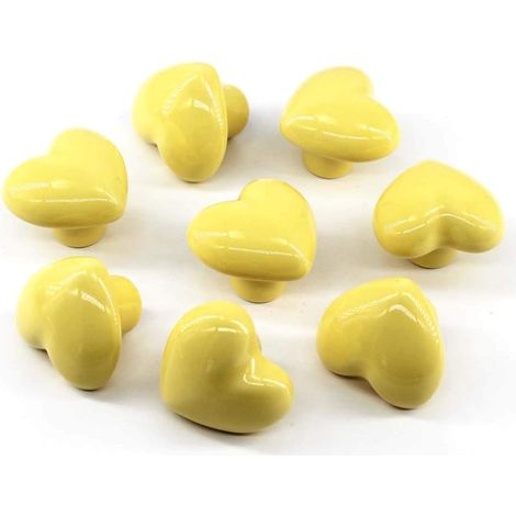 Poignées de tiroir en céramique jaune, lot de 8 avec vis, pour meuble chambre enfant. (1/5)