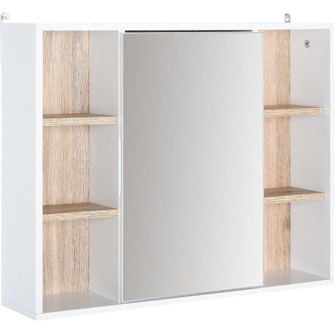 Armoire murale de salle de bain avec miroir,rangement pratique,6 compartiments ouverts,dimensions 60x14,5x49,4cm,couleur blanche (1/5)